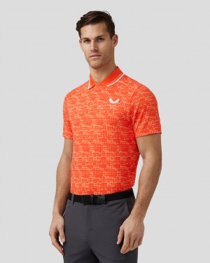 Castore Golf Printed Tech Polo Deep Orange | HRSLX3710