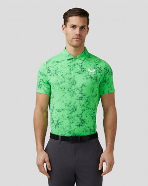 Castore Golf Short Sleeve Geo Printed Polo Lime | VNPCA2317