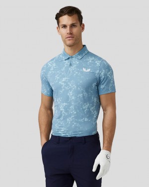 Castore Golf Short Sleeve Printed Polo Blue | DISEX9215